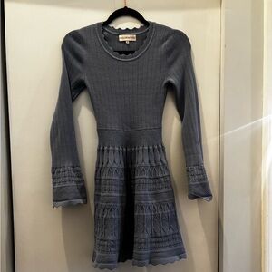 Willow & Wren Ribbed Knit Fit-and-Flare Dress in Slate Blue